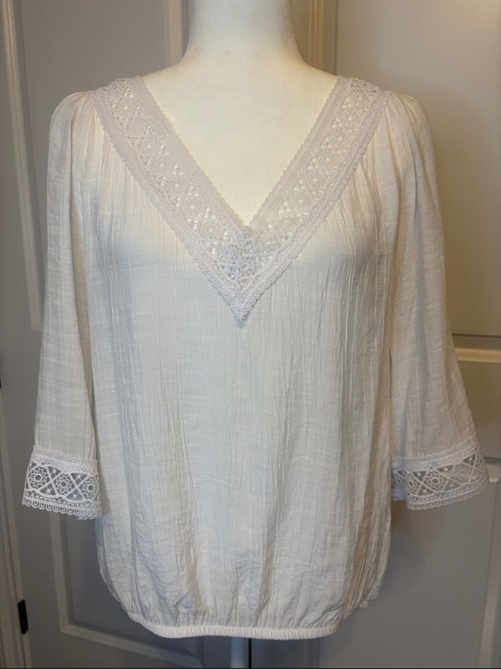 Counterparts Soft Lace-Trim Blouse in White